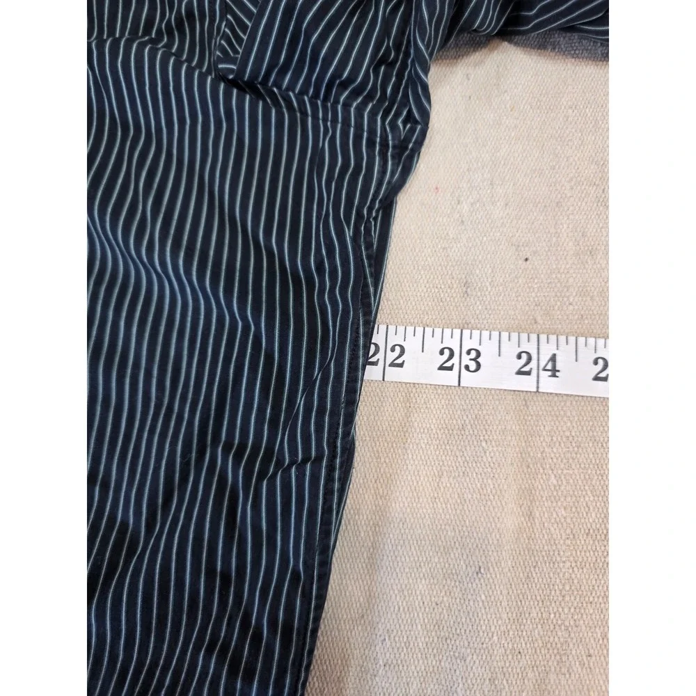 Banana Republic Slim Fit Mens Large Black Teal Pinstripe Button Down Shirt 2538